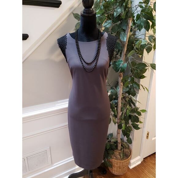 Calvin Klein Bodycon Dress Women 12 Gray Lace Trim Sleeveless Stretch Back Zip - Picture 1 of 13